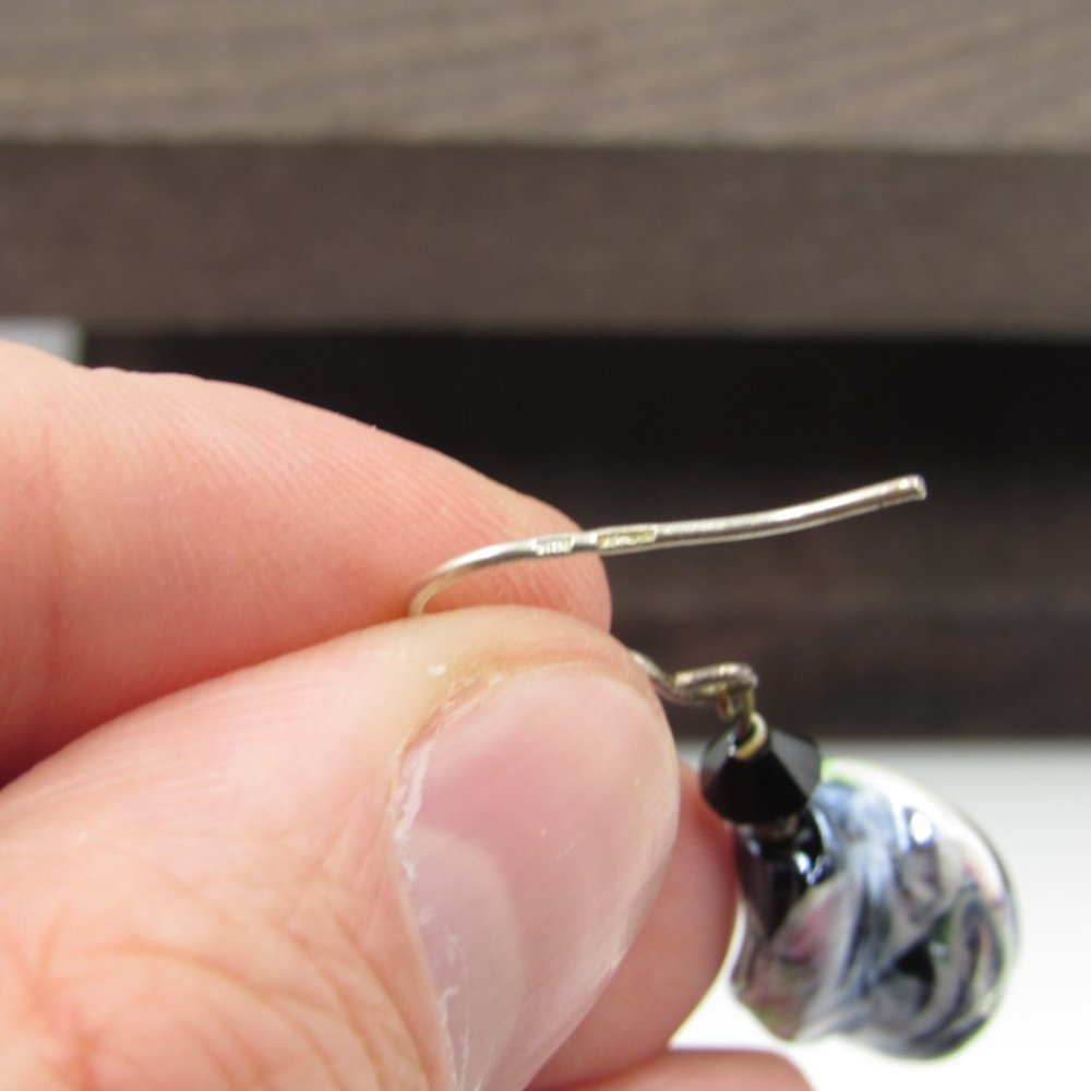 Sterling Silver Unique Glass Dangle Earrings - image 3